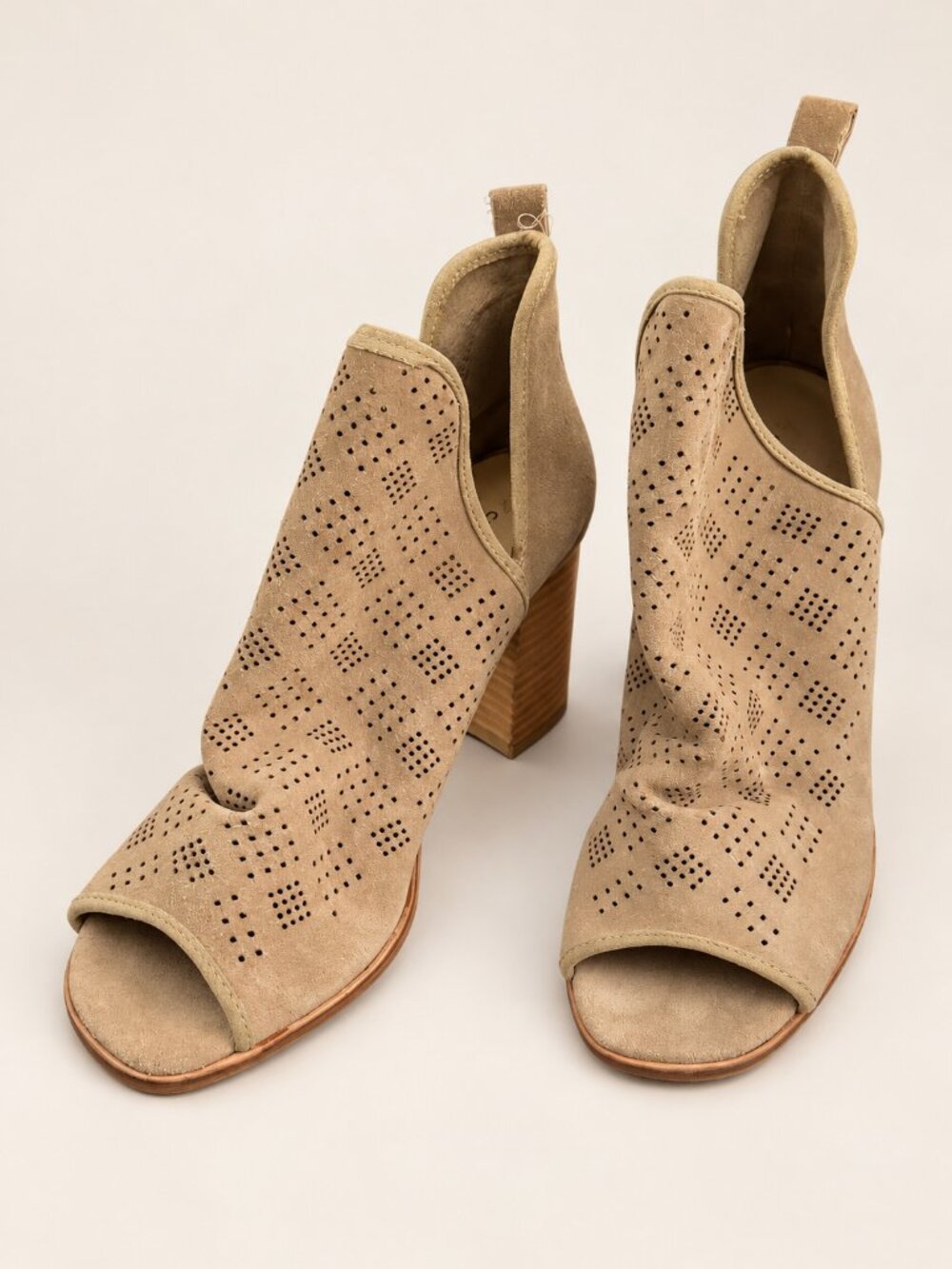 Tan Perforated Peep Toe Block Heel Cutout Ankle Booties Size 11